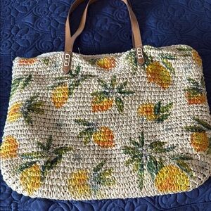 Style and Co Tropical Woven Tote Bag with Lemon Print